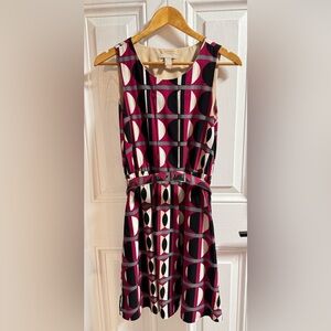 Banana Republic Sleeveless Geometric Print Dress - Magenta, Black & Cream